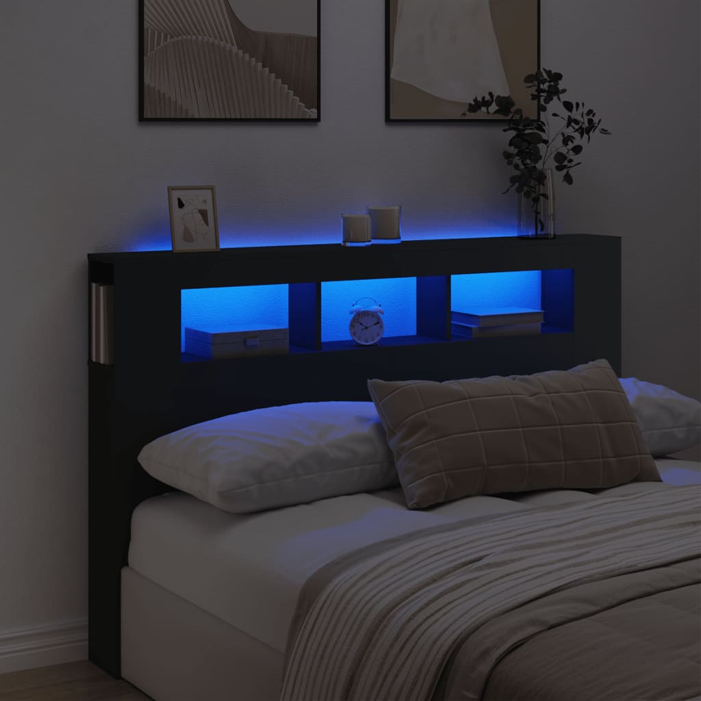 Tăblie de pat cu LED, negru, 160x18,5x103,5 cm, lemn GartenMobel Dekor