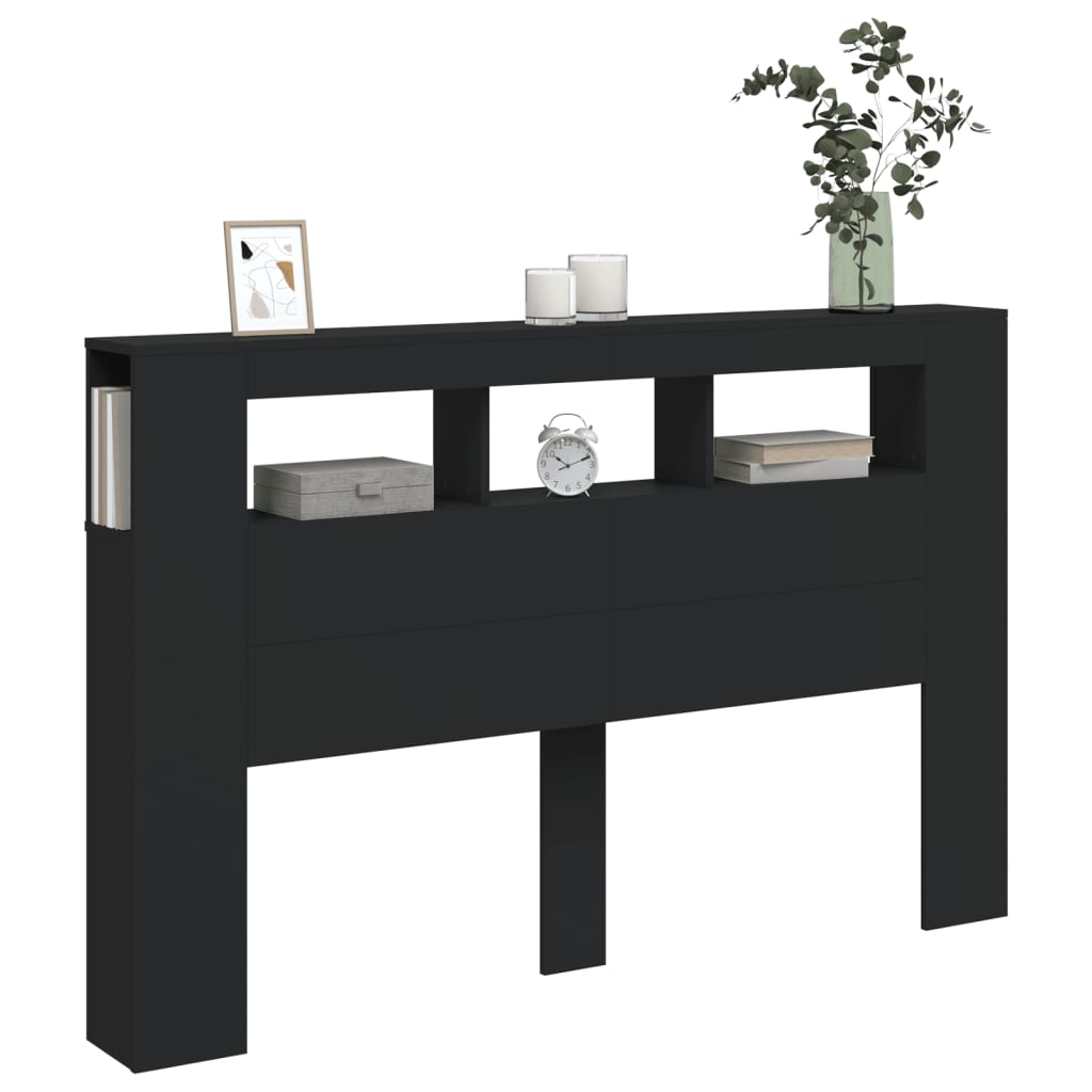 Tăblie de pat cu LED, negru, 160x18,5x103,5 cm, lemn GartenMobel Dekor