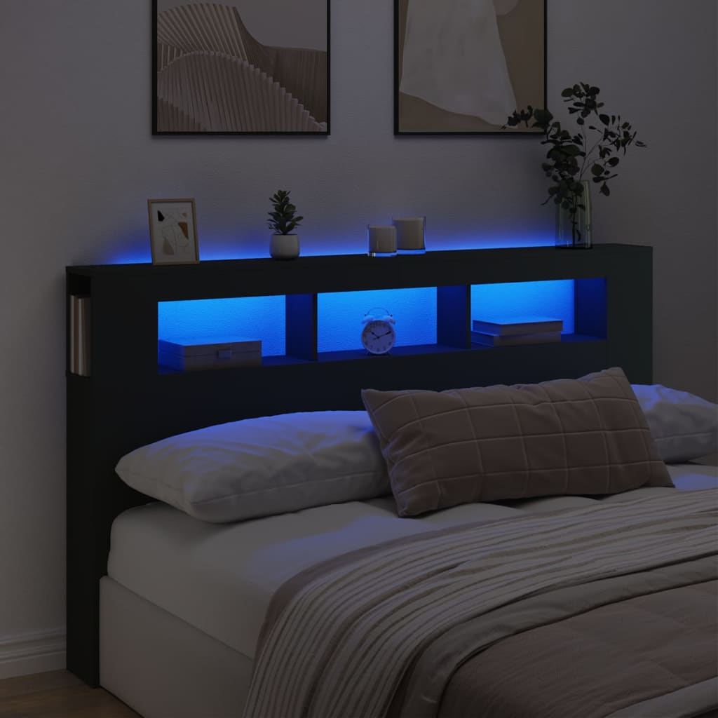 Tăblie de pat cu LED, negru, 180x18,5x103,5 cm, lemn GartenMobel Dekor