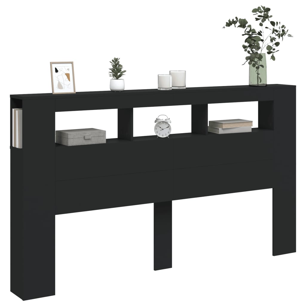 Tăblie de pat cu LED, negru, 180x18,5x103,5 cm, lemn GartenMobel Dekor