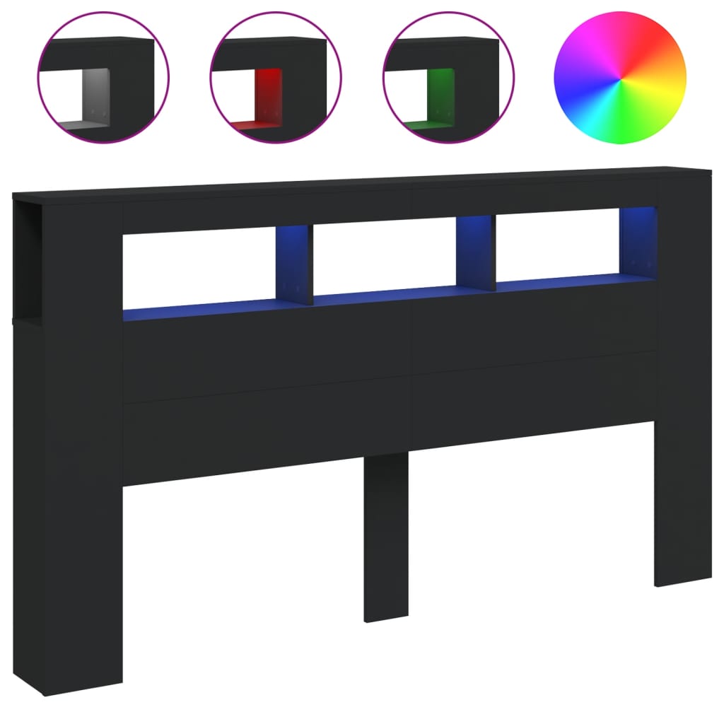 Tăblie de pat cu LED, negru, 180x18,5x103,5 cm, lemn GartenMobel Dekor