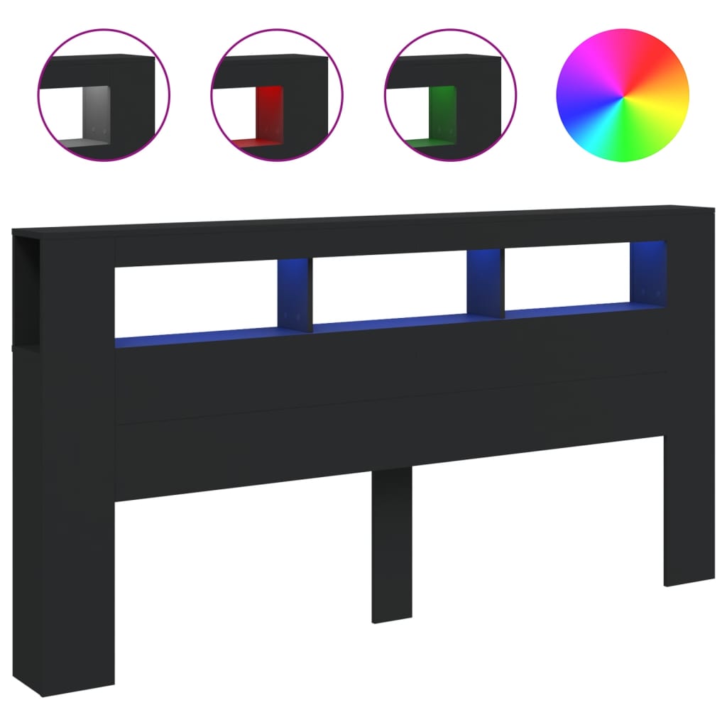 Tăblie de pat cu LED, negru, 200x18,5x103,5 cm, lemn prelucrat GartenMobel Dekor