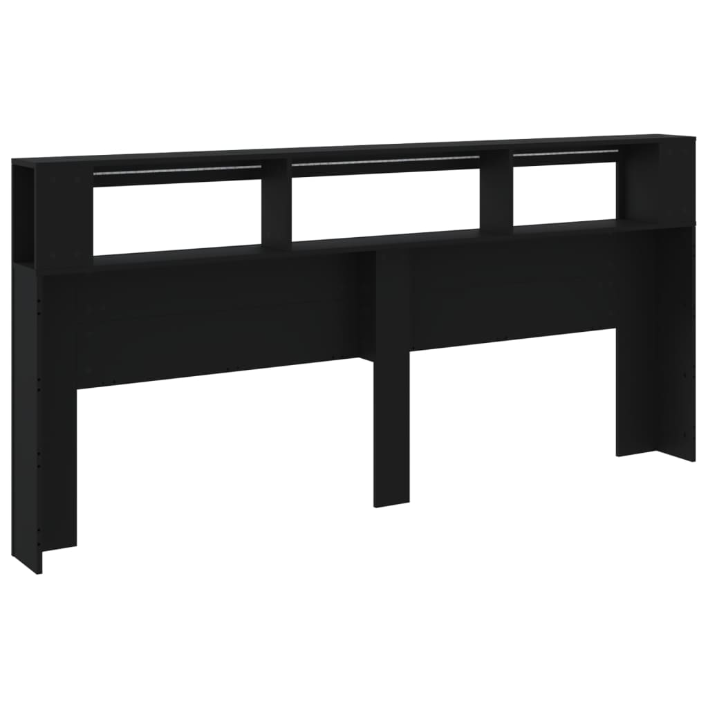 Tăblie de pat cu LED, negru, 220x18,5x103,5 cm, lemn GartenMobel Dekor