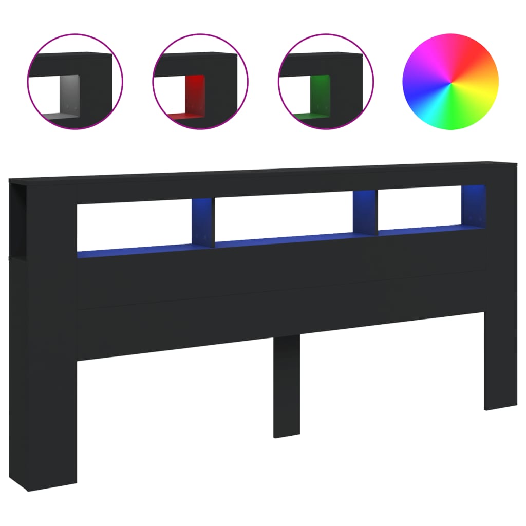 Tăblie de pat cu LED, negru, 220x18,5x103,5 cm, lemn GartenMobel Dekor