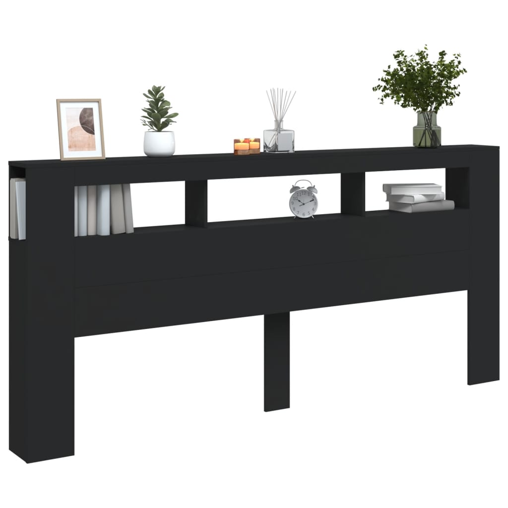 Tăblie de pat cu LED, negru, 220x18,5x103,5 cm, lemn GartenMobel Dekor