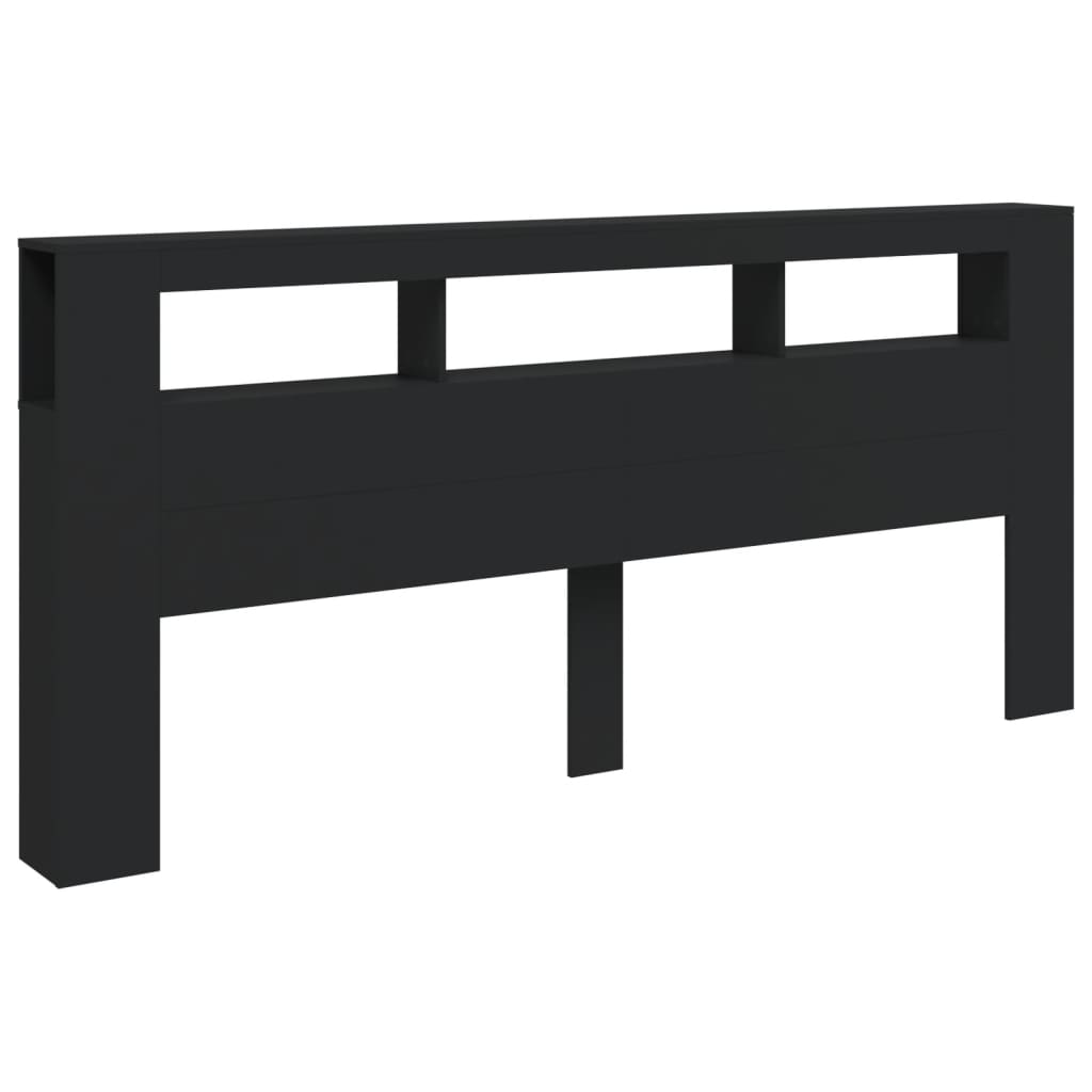Tăblie de pat cu LED, negru, 220x18,5x103,5 cm, lemn GartenMobel Dekor