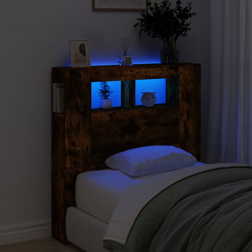 Tăblie de pat cu LED, stejar fumuriu, 100x18,5x103,5 cm, lemn GartenMobel Dekor
