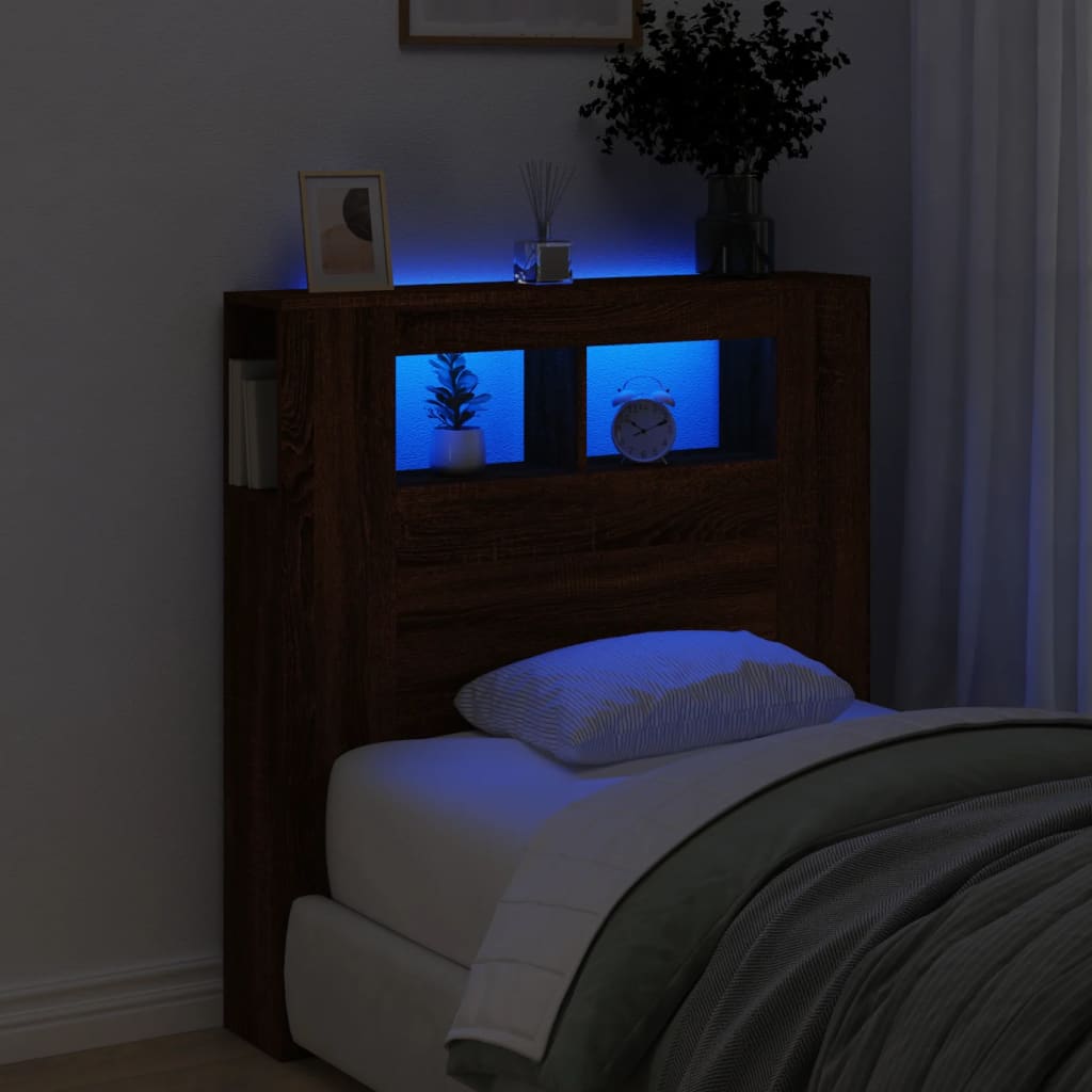 Tăblie de pat cu LED, stejar maro, 100x18,5x103,5 cm, lemn GartenMobel Dekor