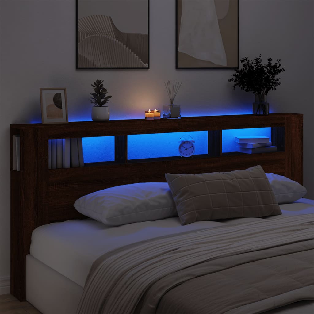 Tăblie de pat cu LED, stejar maro, 220x18,5x103,5 cm, lemn GartenMobel Dekor