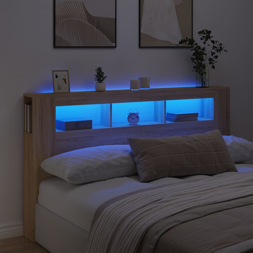 Tăblie de pat cu LED, stejar sonoma, 180x18,5x103,5 cm, lemn GartenMobel Dekor
