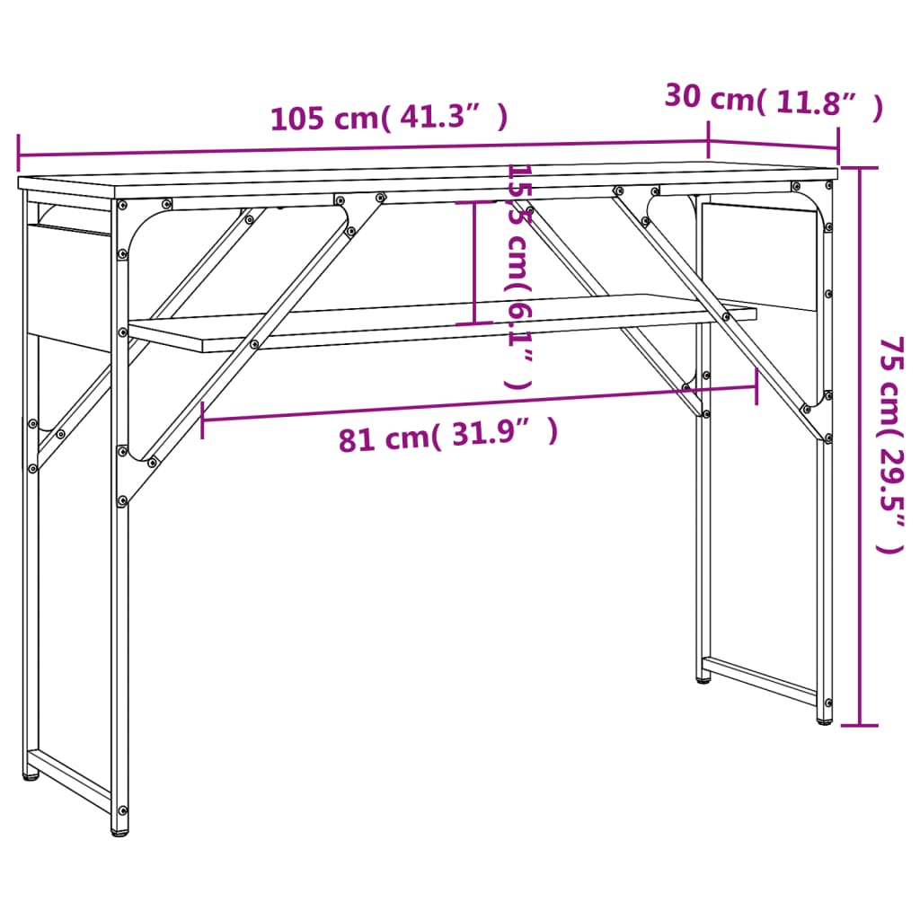 Măsuță consolă cu raft stejar afumat 105x30x75cm lemn prelucrat GartenMobel Dekor