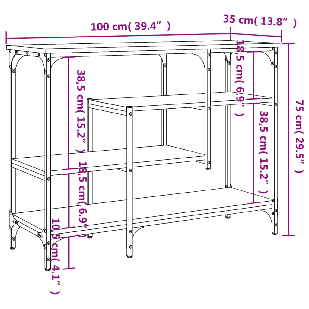Măsuță consolă cu rafturi, gri sonoma, 100x35x75 cm GartenMobel Dekor