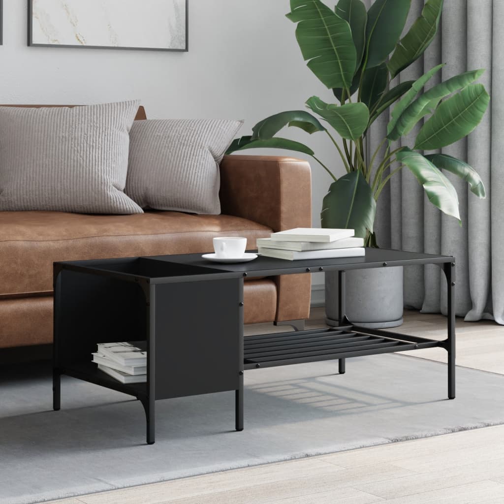 Măsuță de cafea cu raft, negru, 100x51x40 cm, lemn GartenMobel Dekor