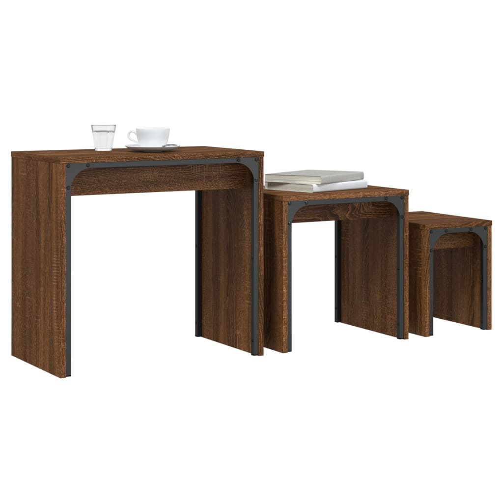 Mese suprapuse de cafea, 3 buc, stejar maro, lemn prelucrat GartenMobel Dekor
