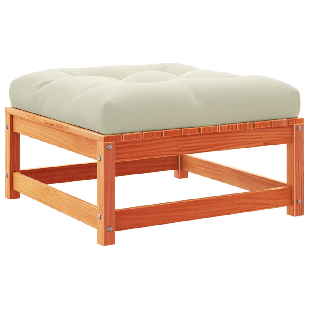 Taburet de grădină cu pernă, maro ceruit, lemn masiv de pin GartenMobel Dekor