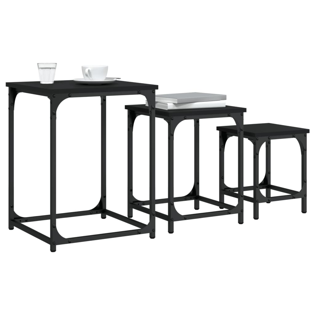 Mese suprapuse de cafea, 3 buc, negru, lemn prelucrat  GartenMobel Dekor