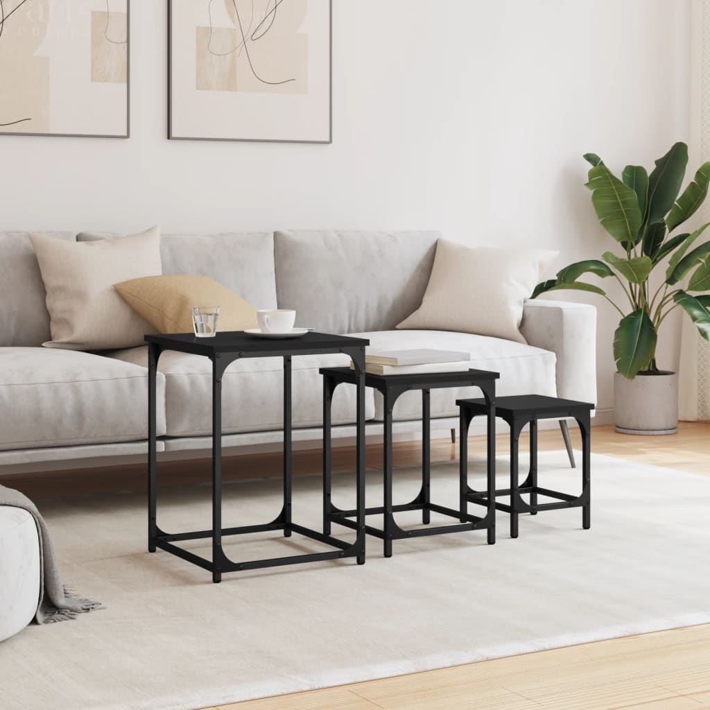 Mese suprapuse de cafea, 3 buc, negru, lemn prelucrat  GartenMobel Dekor
