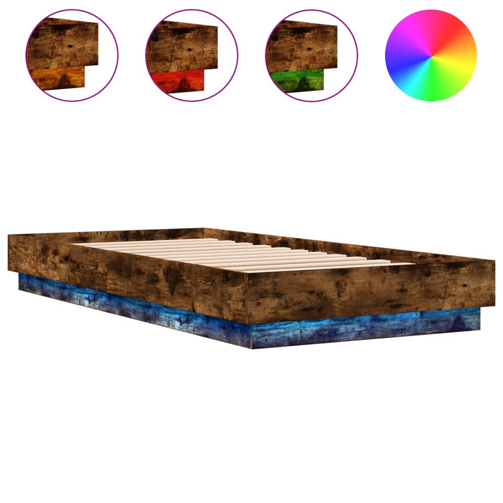 Cadru de pat cu lumini LED, stejar fumuriu, 90x200 cm GartenMobel Dekor