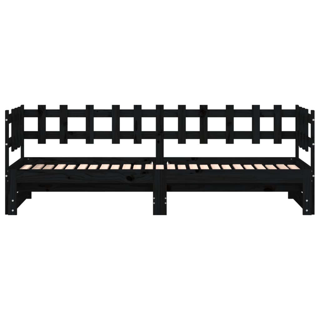 Pat de zi extensibil, negru, 2x(90x200) cm, lemn masiv de pin GartenMobel Dekor