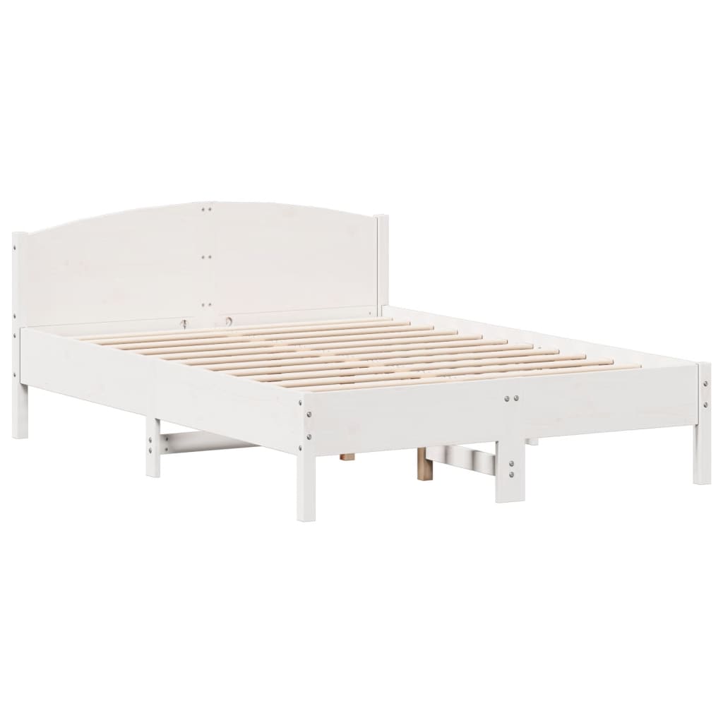 Cadru de pat cu tăblie, alb, 135x190 cm, lemn masiv de pin GartenMobel Dekor