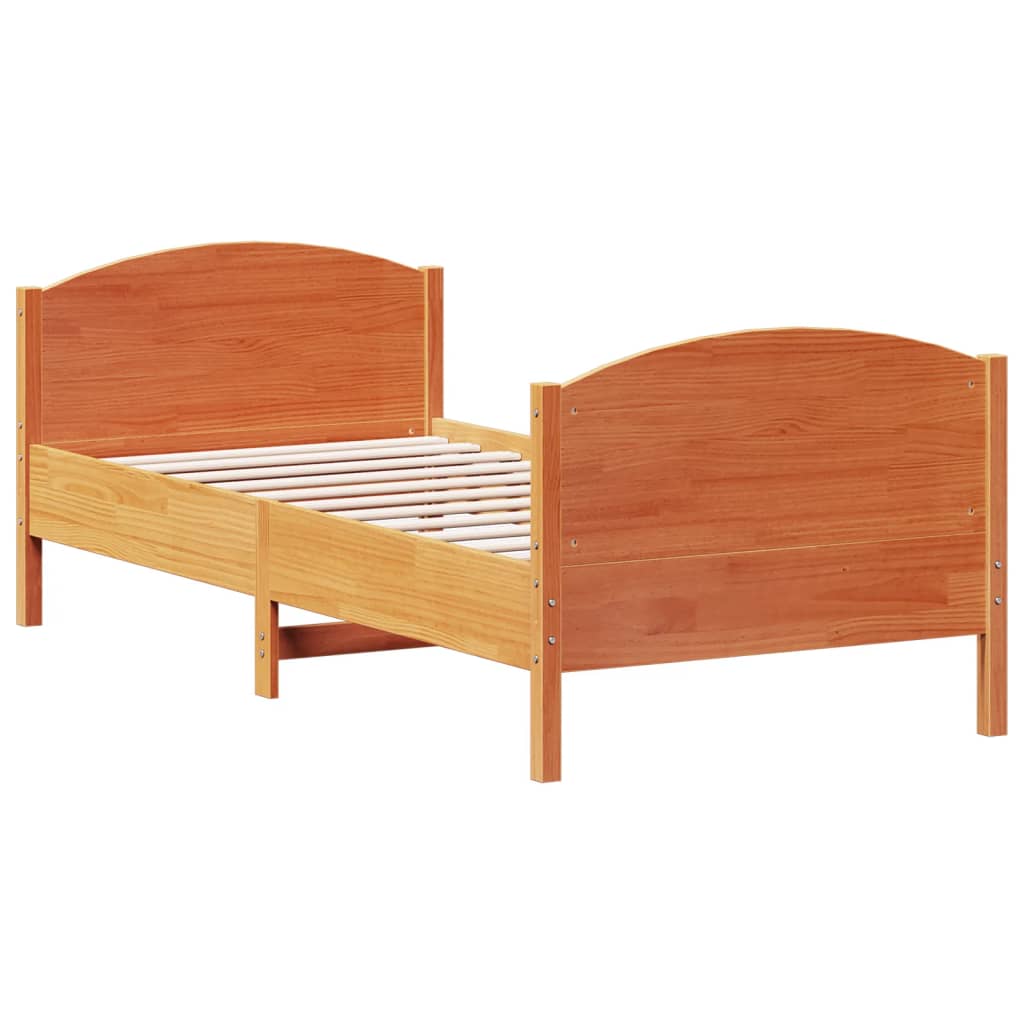 Cadru de pat cu tăblie, maro ceruit, 75x190 cm, lemn masiv pin GartenMobel Dekor