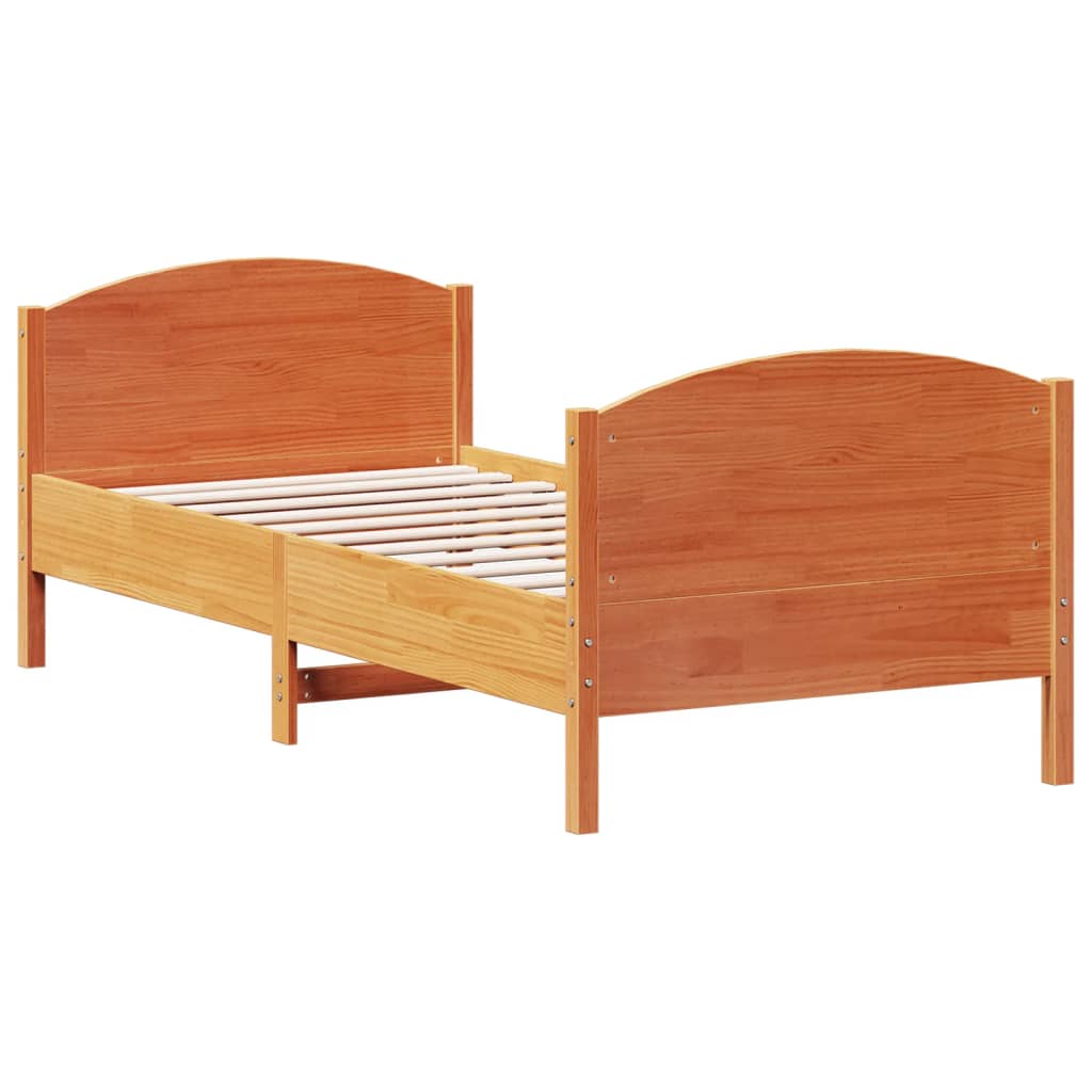 Cadru de pat cu tăblie, maro ceruit, 75x190 cm, lemn masiv pin GartenMobel Dekor