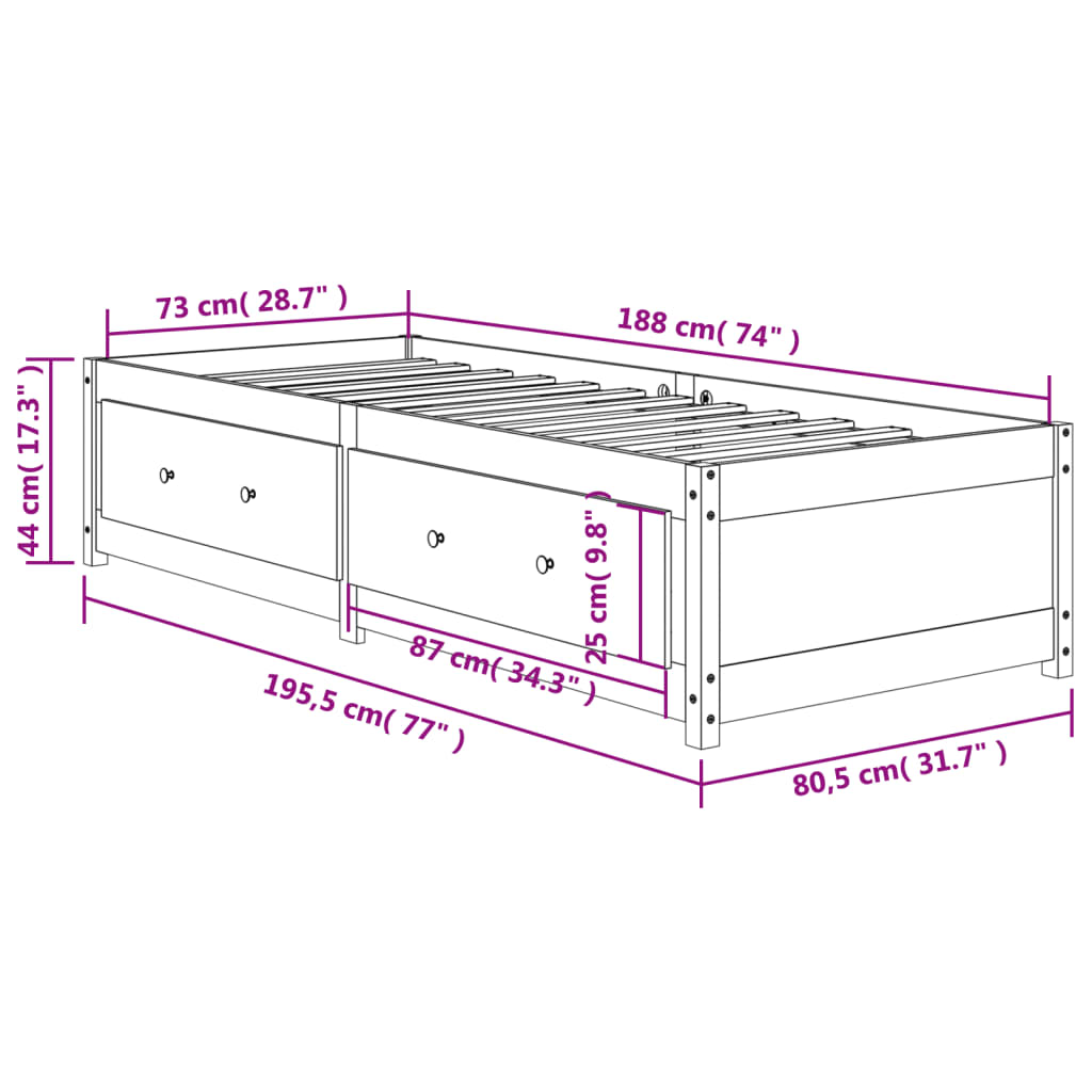 Pat de zi, maro ceruit, 75x190 cm, lemn masiv de pin GartenMobel Dekor