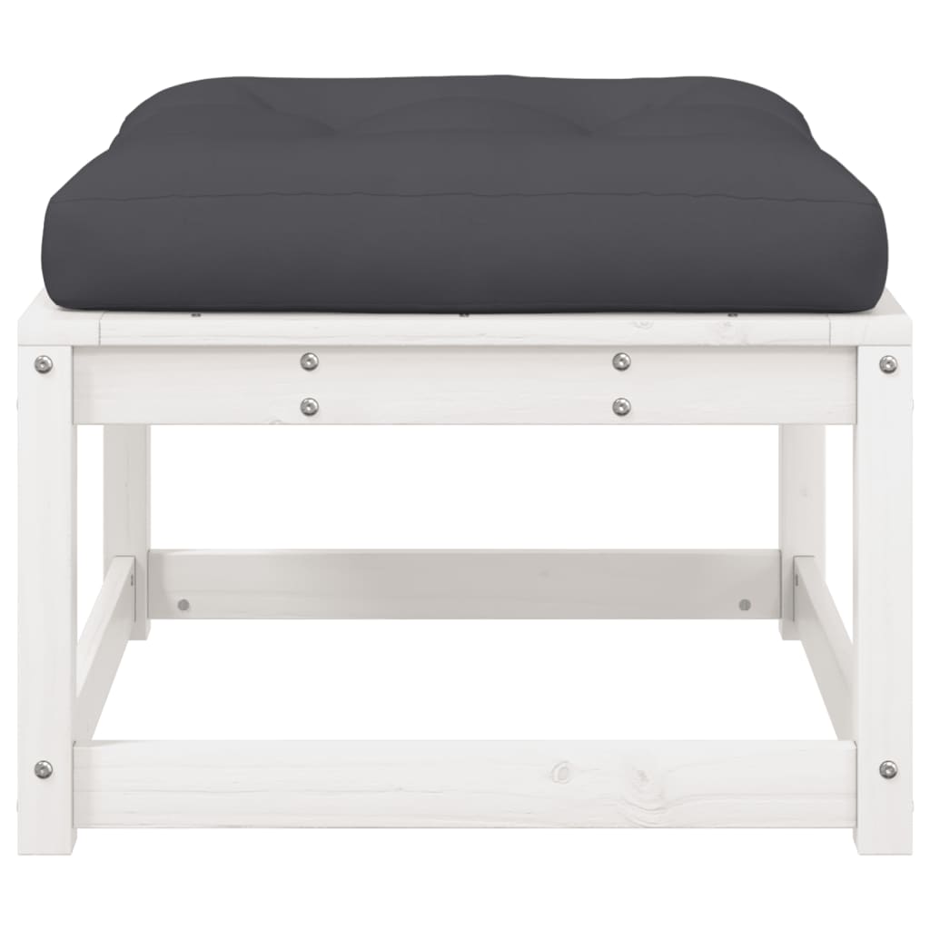 Taburet de grădină cu perne, alb, lemn masiv de pin GartenMobel Dekor