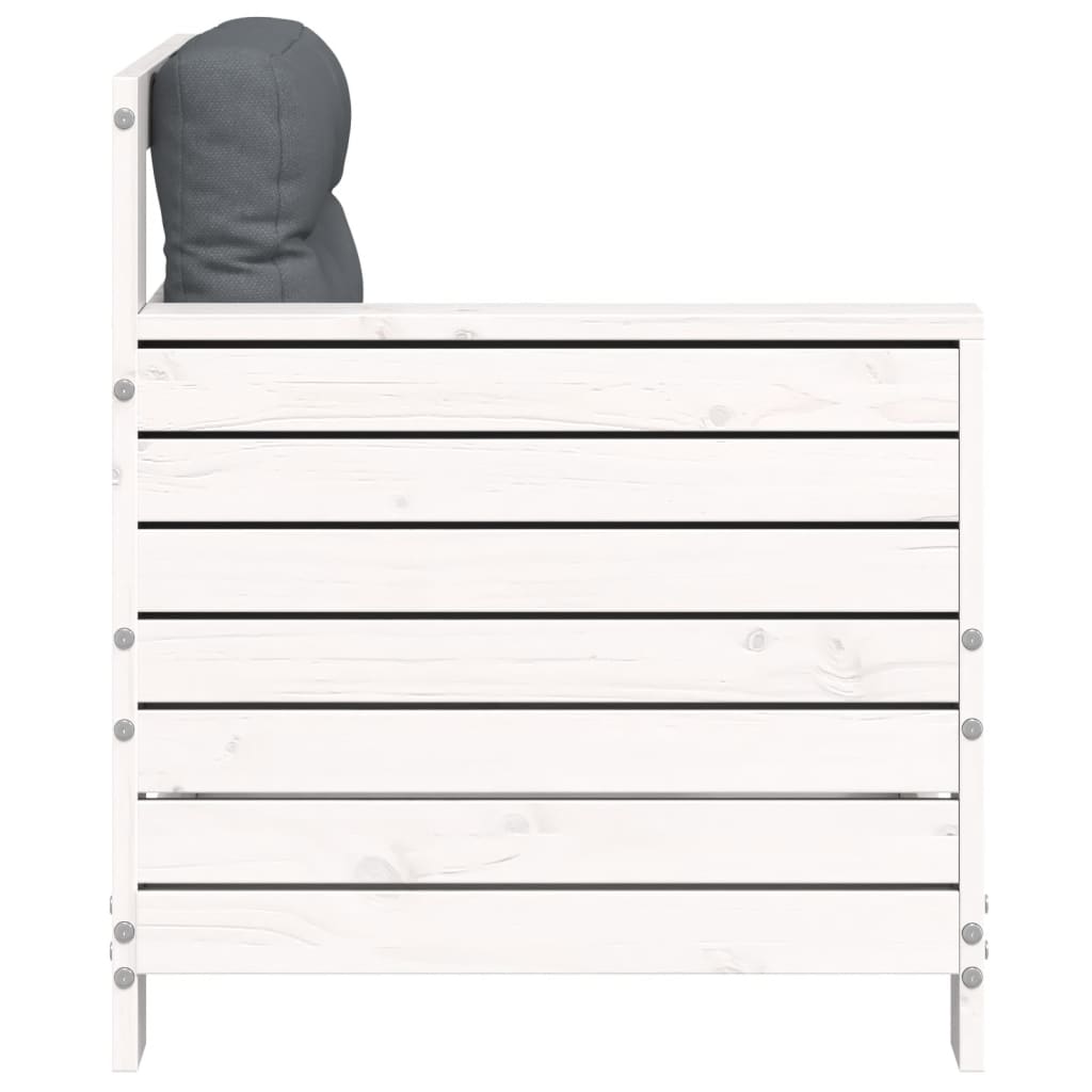 Canapea grădină cotieră cu perne, alb, lemn masiv de pin GartenMobel Dekor