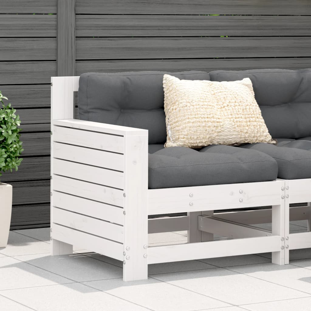 Canapea grădină cotieră cu perne, alb, lemn masiv de pin GartenMobel Dekor
