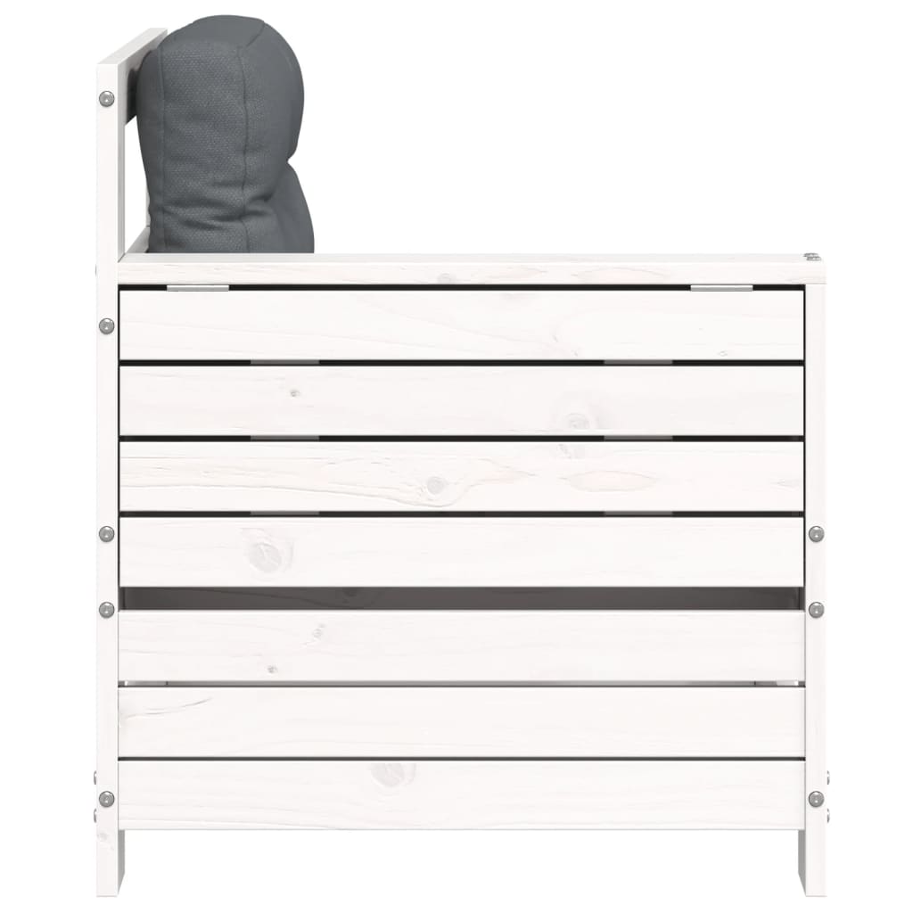 Canapea grădină cotieră cu perne, alb, lemn masiv de pin GartenMobel Dekor