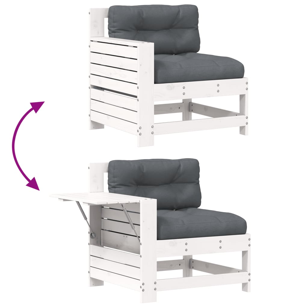 Canapea grădină cotieră cu perne, alb, lemn masiv de pin GartenMobel Dekor