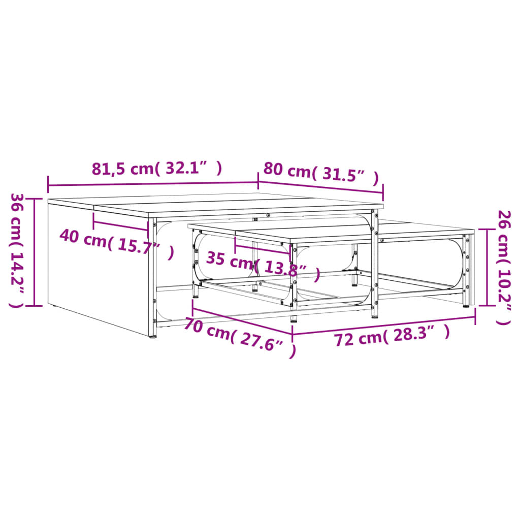 Mese suprapuse de cafea, 2 buc., negru, lemn prelucrat/metal GartenMobel Dekor