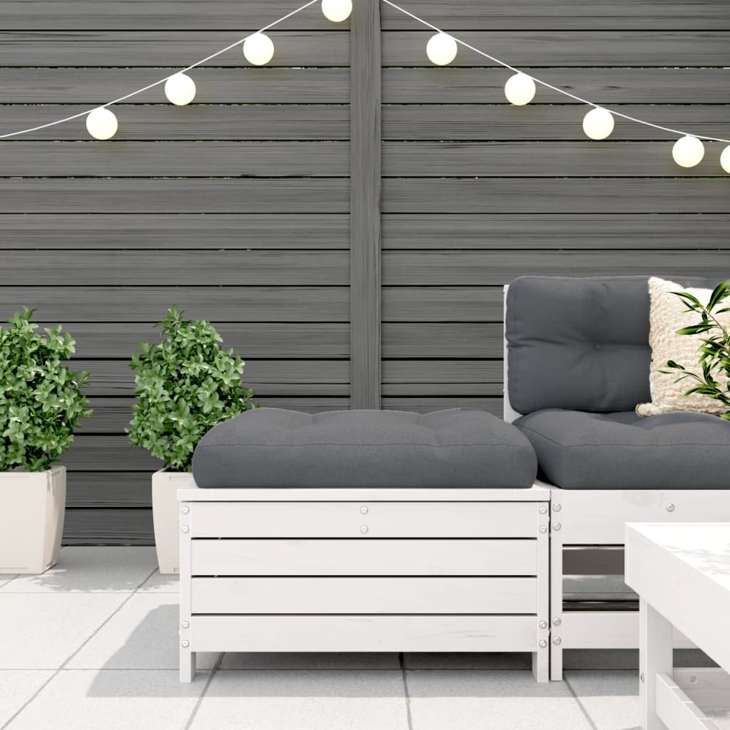 Taburet de grădină cu pernă, alb, lemn masiv de pin GartenMobel Dekor