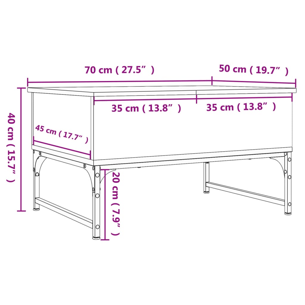 Măsuță de cafea, gri sonoma 70x50x40 cm lemn prelucrat și metal GartenMobel Dekor