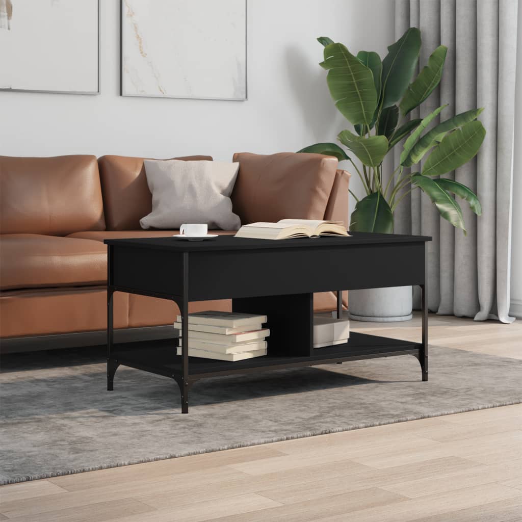 Măsuță de cafea, negru, 100x50x50 cm, lemn prelucrat și metal GartenMobel Dekor