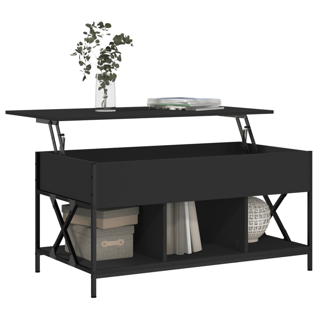 Măsuță de cafea, negru, 100x50x50 cm, lemn prelucrat și metal GartenMobel Dekor