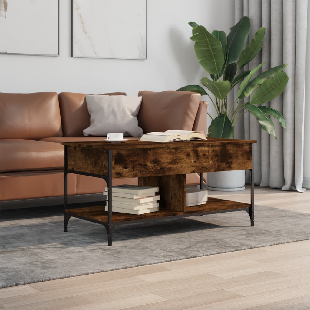 Măsuță de cafea stejar fumuriu 100x50x50cm lemn prelucrat/metal GartenMobel Dekor