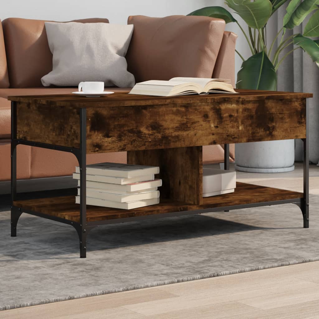 Măsuță de cafea stejar fumuriu 100x50x50cm lemn prelucrat/metal GartenMobel Dekor