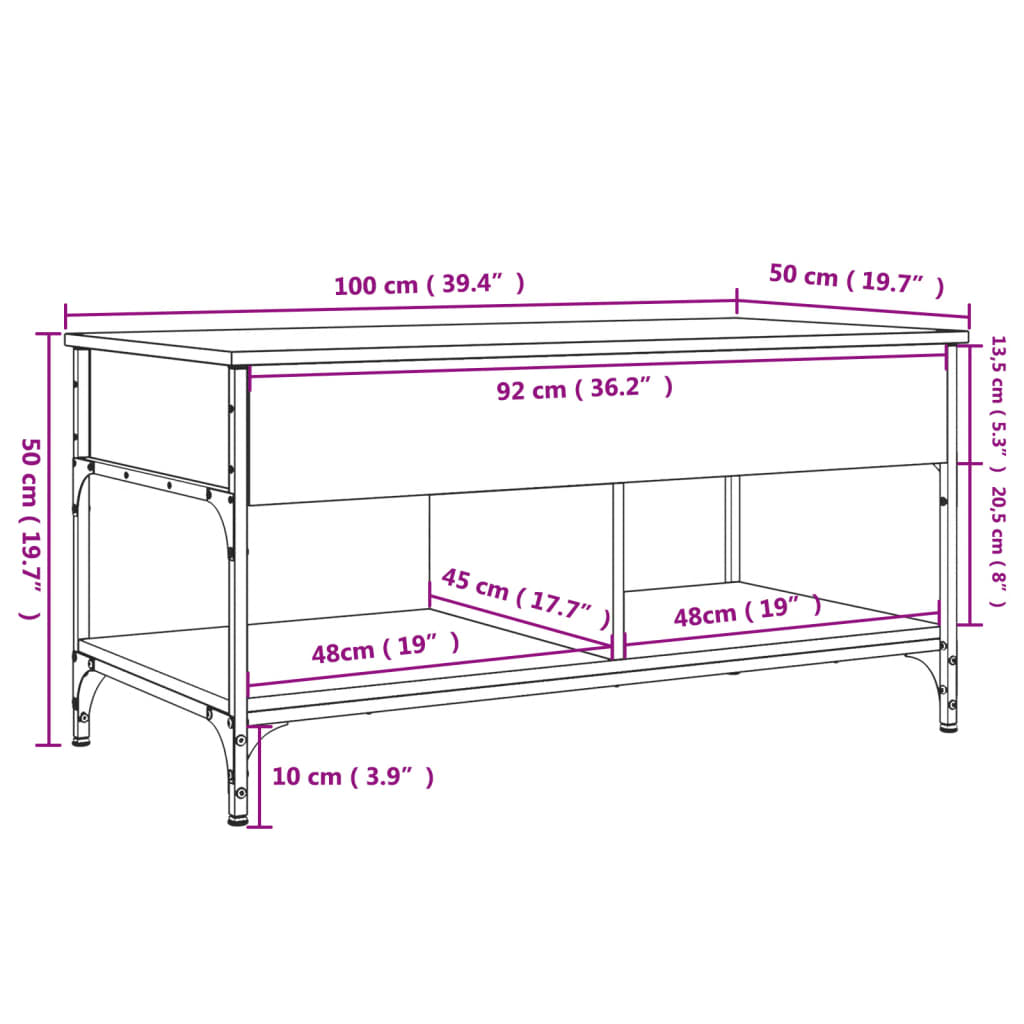 Măsuță de cafea stejar maro 100x50x50 cm lemn prelucrat/metal GartenMobel Dekor