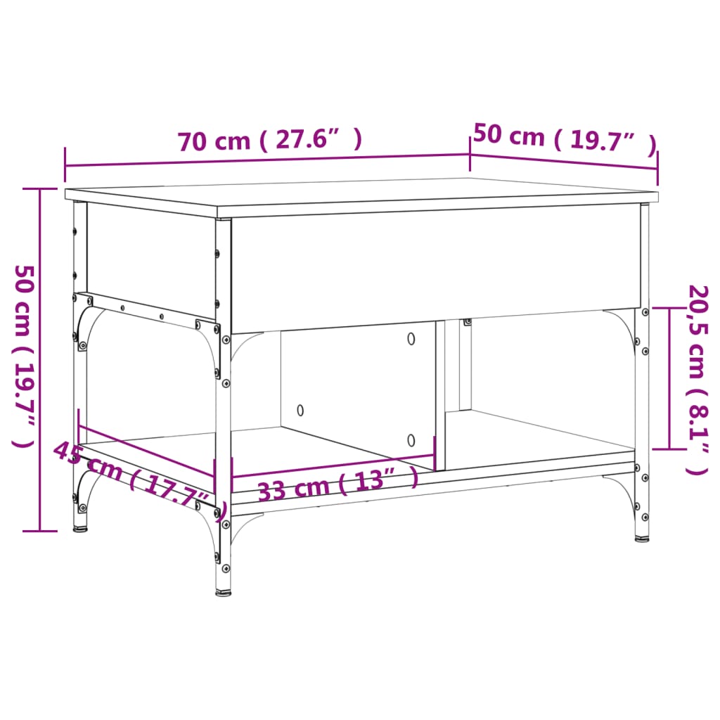 Măsuță de cafea stejar maro 70x50x50 cm lemn prelucrat și metal GartenMobel Dekor