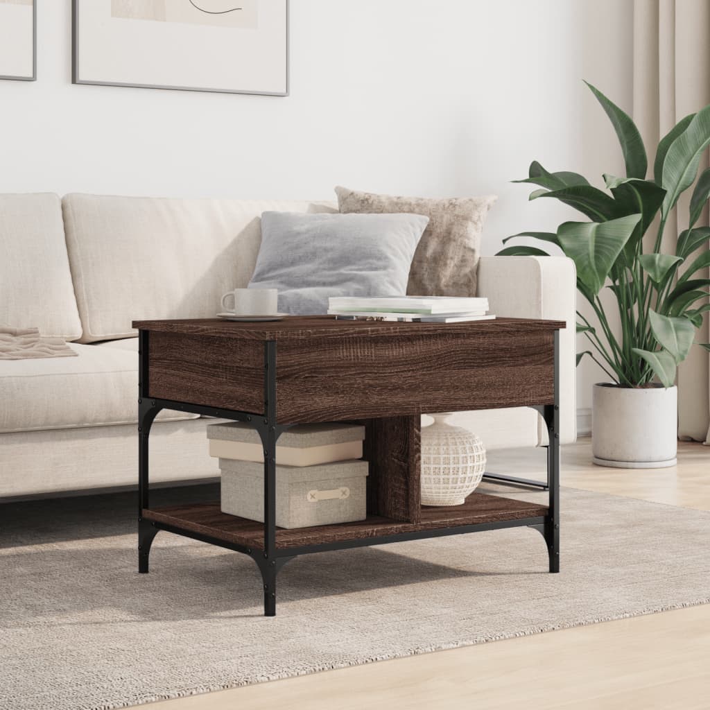 Măsuță de cafea stejar maro 70x50x50 cm lemn prelucrat și metal GartenMobel Dekor