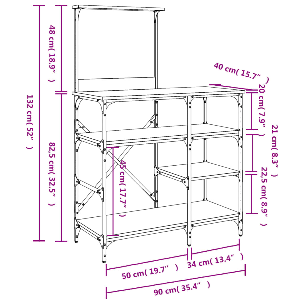 Raft pentru brutărie negru 90x40x132 cm lemn și metal prelucrat GartenMobel Dekor