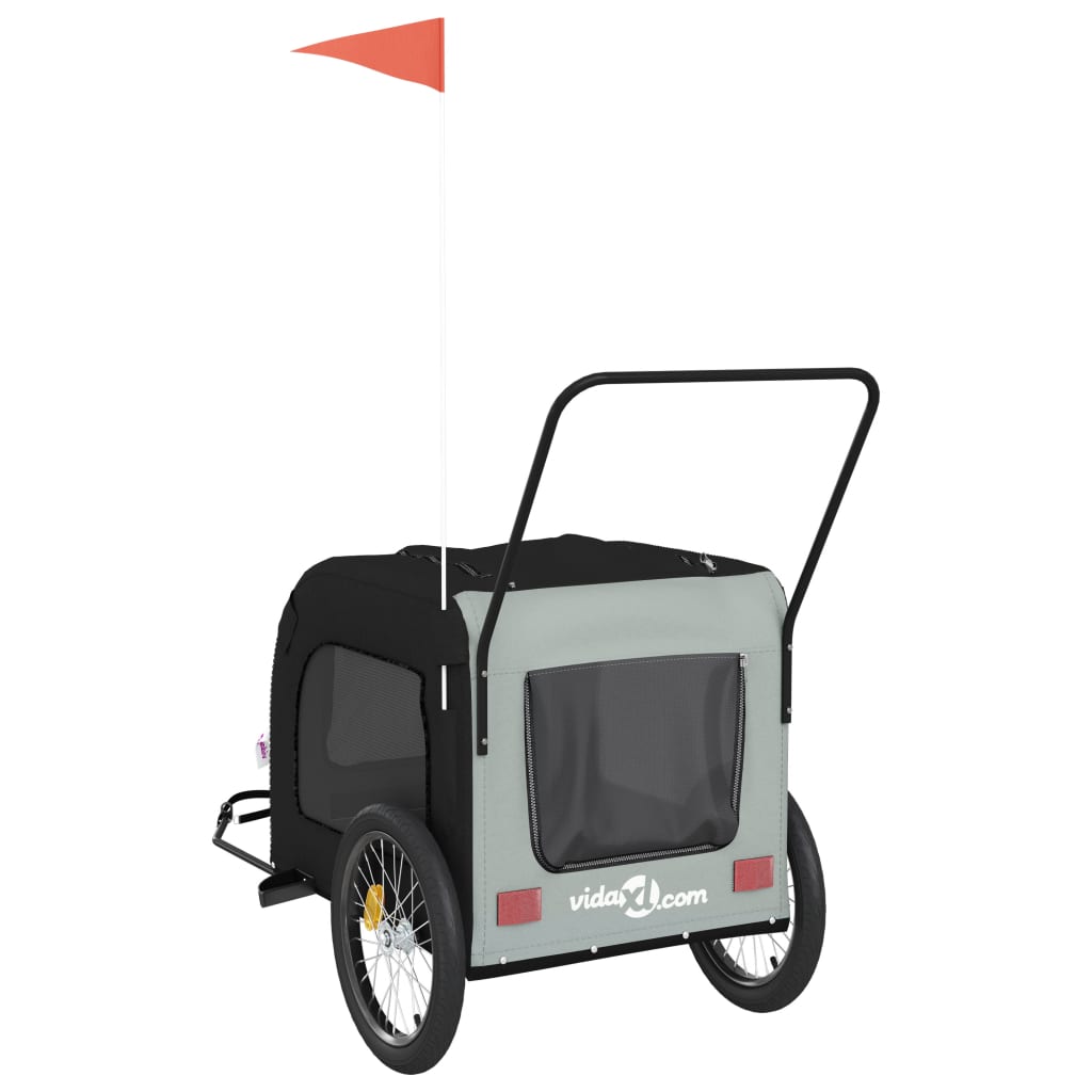 Remorcă bicicletă animale companie gri/negru textil oxford/fier GartenMobel Dekor
