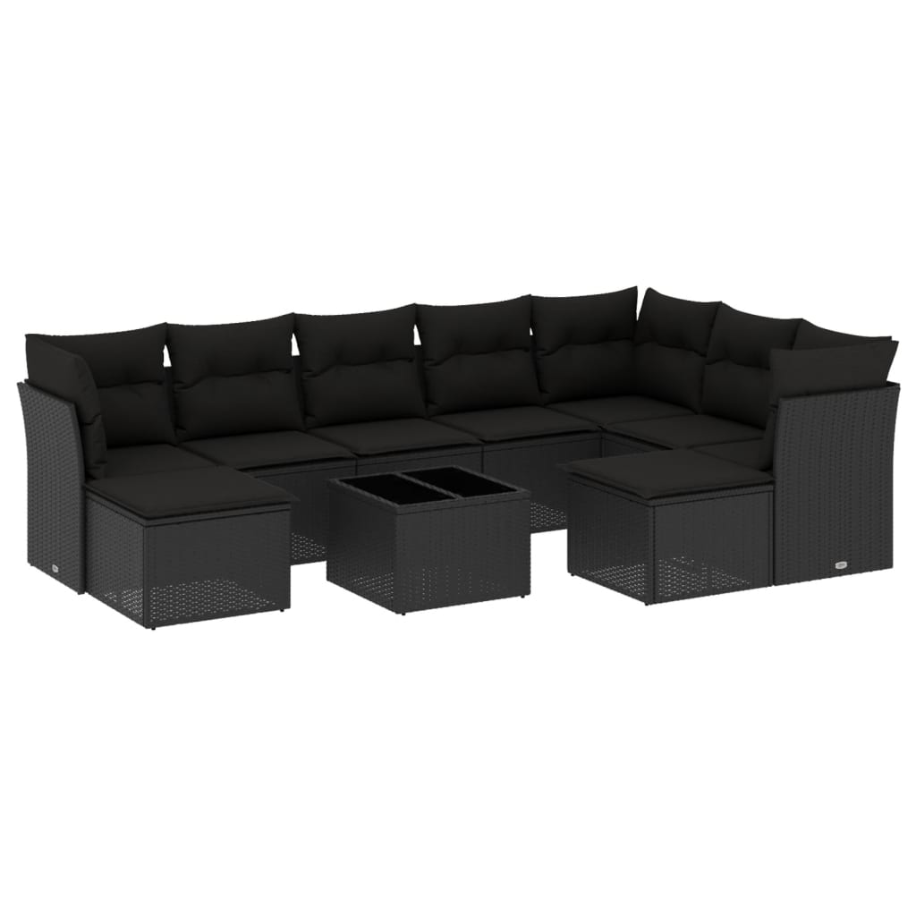 Set canapele de grădină cu perne, 10 piese, negru, poliratan GartenMobel Dekor