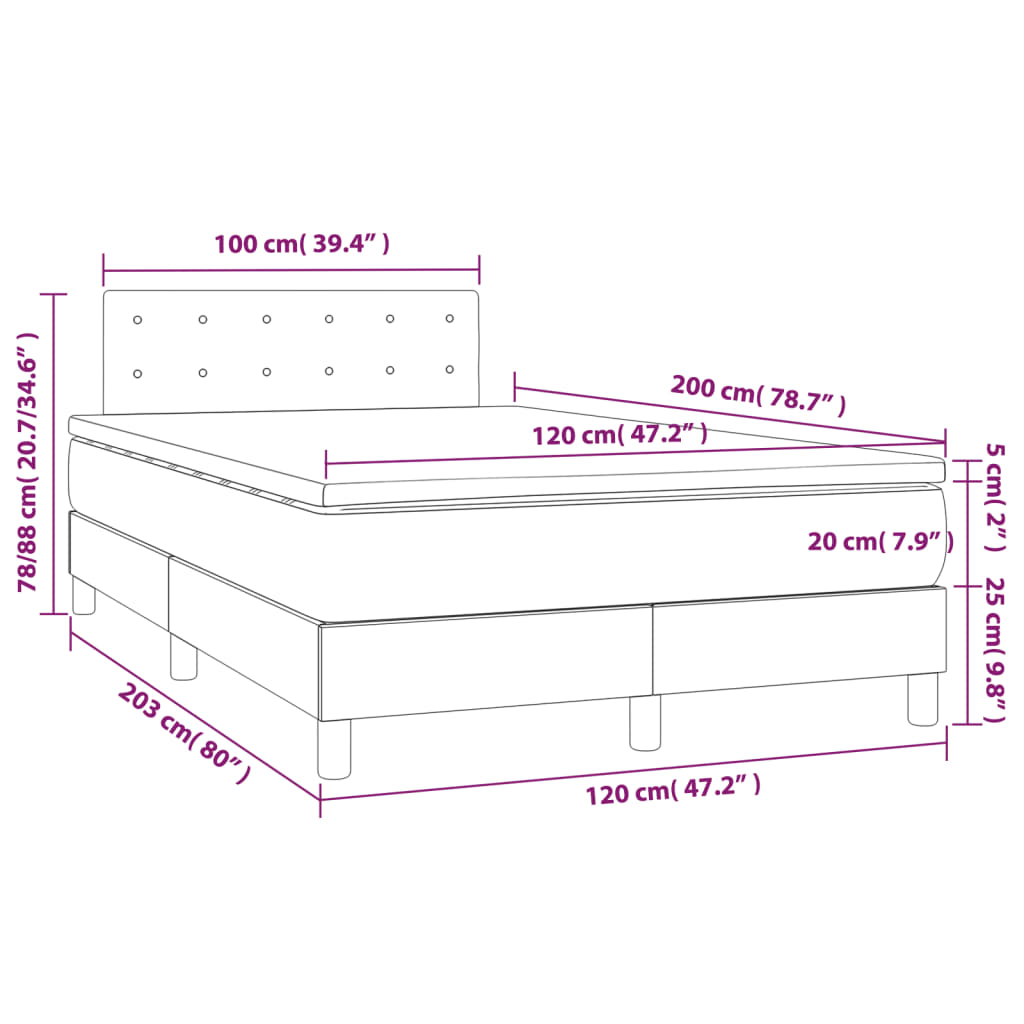 Pat box spring cu saltea, negru, 120x200 cm, catifea GartenMobel Dekor
