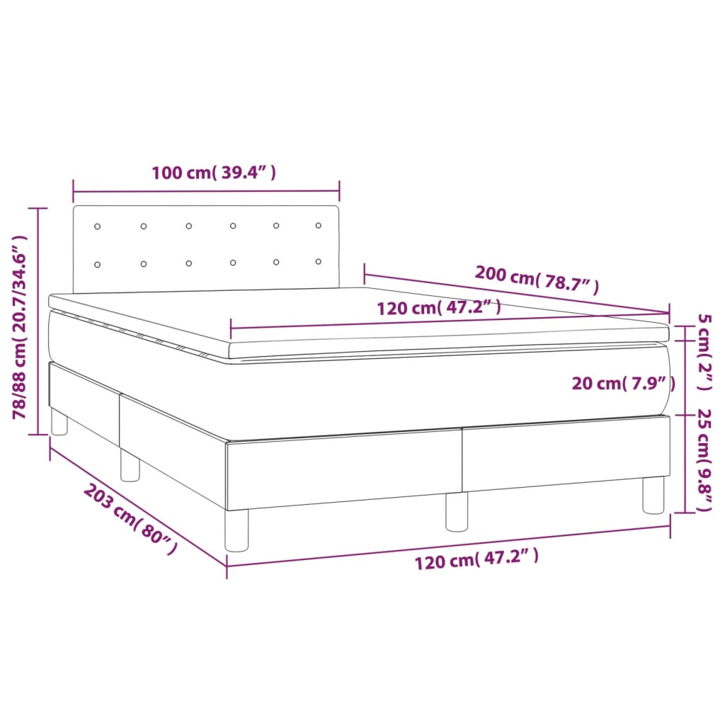 Pat box spring cu saltea, albastru închis, 120x200 cm, catifea GartenMobel Dekor