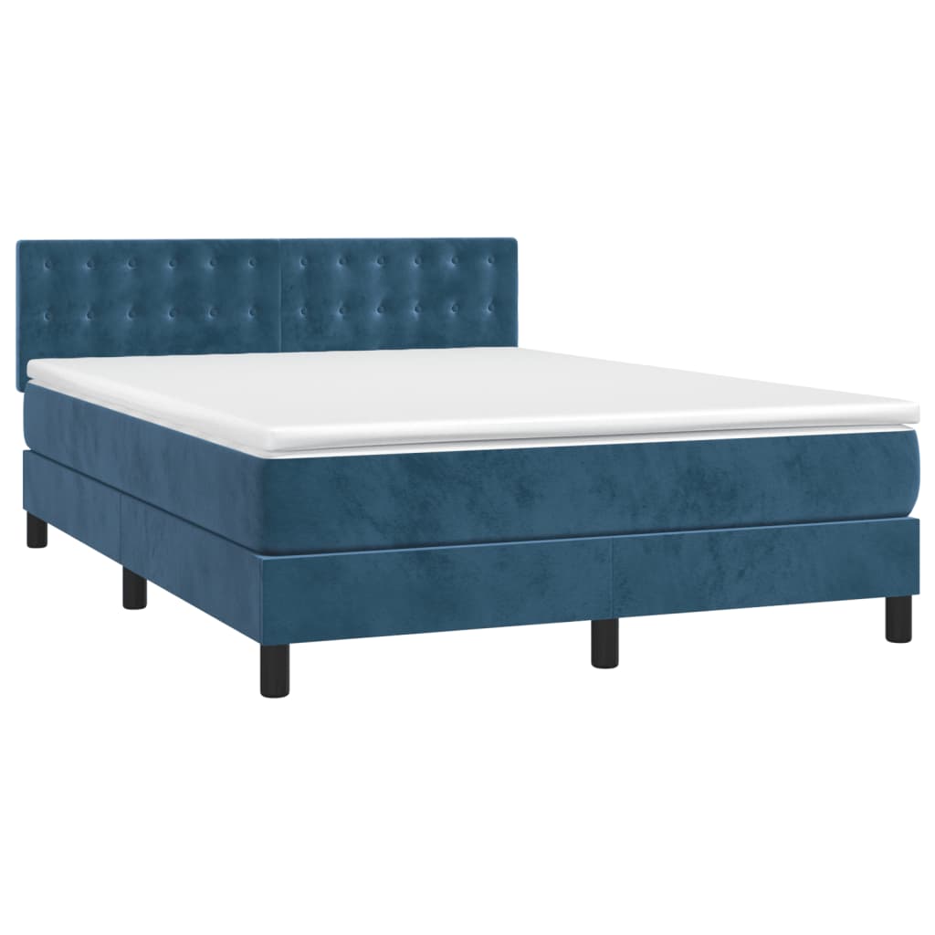 Pat box spring cu saltea, albastru închis, 140x190 cm, catifea GartenMobel Dekor