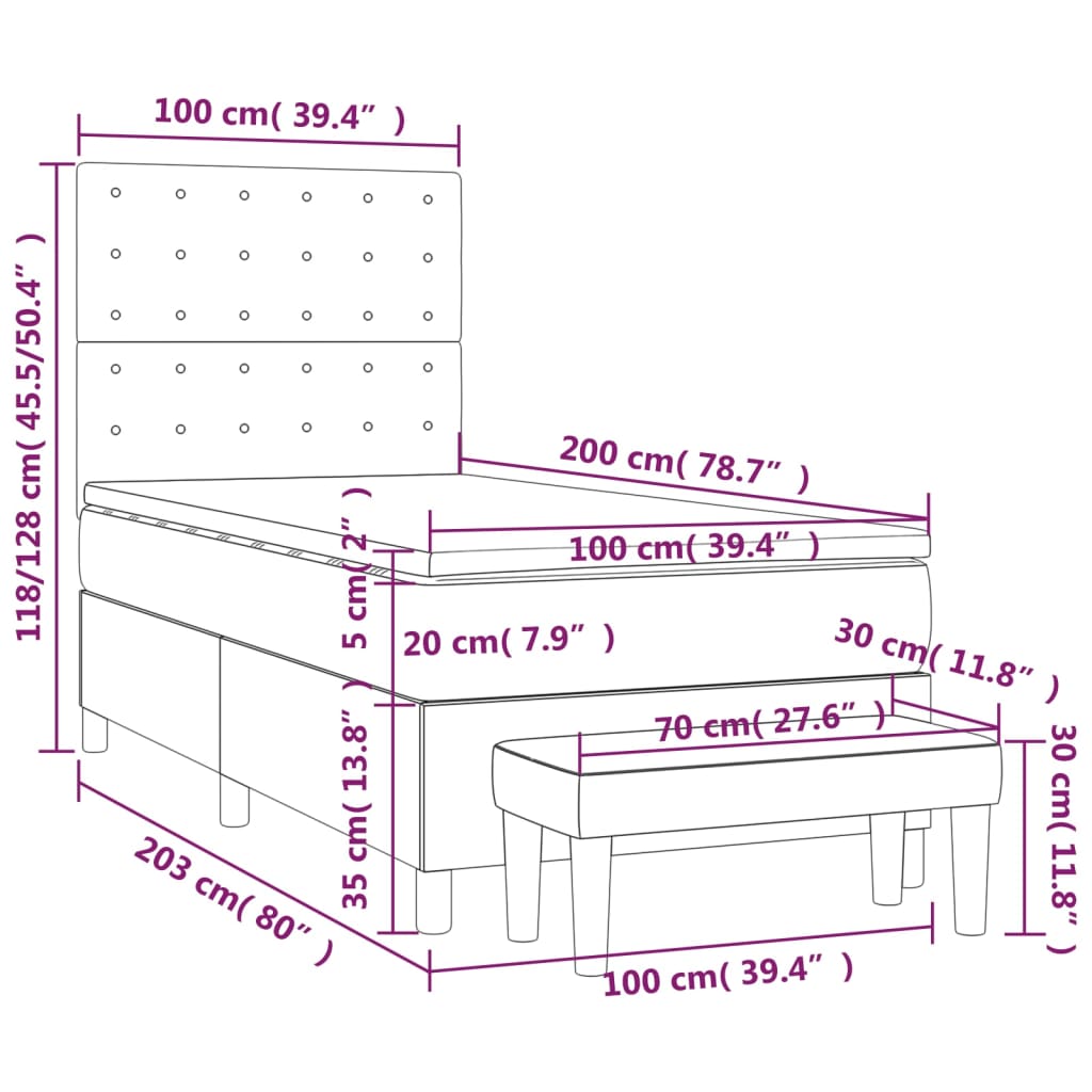 Pat box spring cu saltea, gri închis, 100x200 cm, textil GartenMobel Dekor