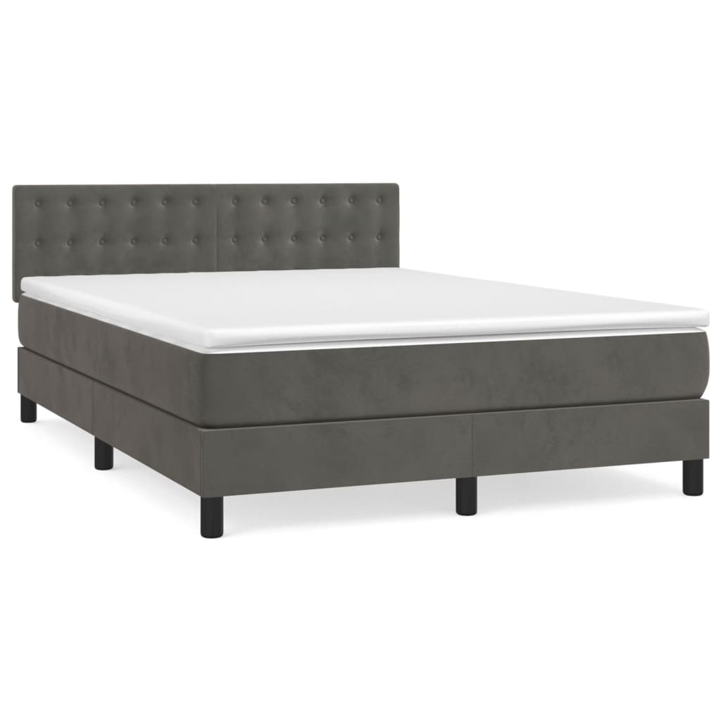 Pat box spring cu saltea, gri închis, 140x190 cm, catifea GartenMobel Dekor
